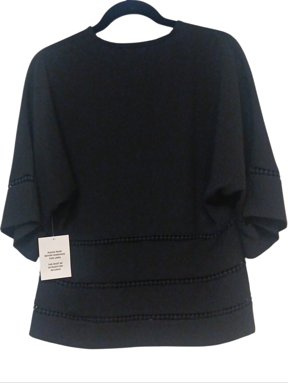Maette - NWT, Black V-Neck Blouse, Embroidered Embellishments, Short Sleeves,... - Picture 7 of 10